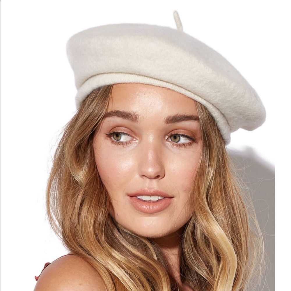 Brixton Ivory Audrey Wool Felt Structured Beret M